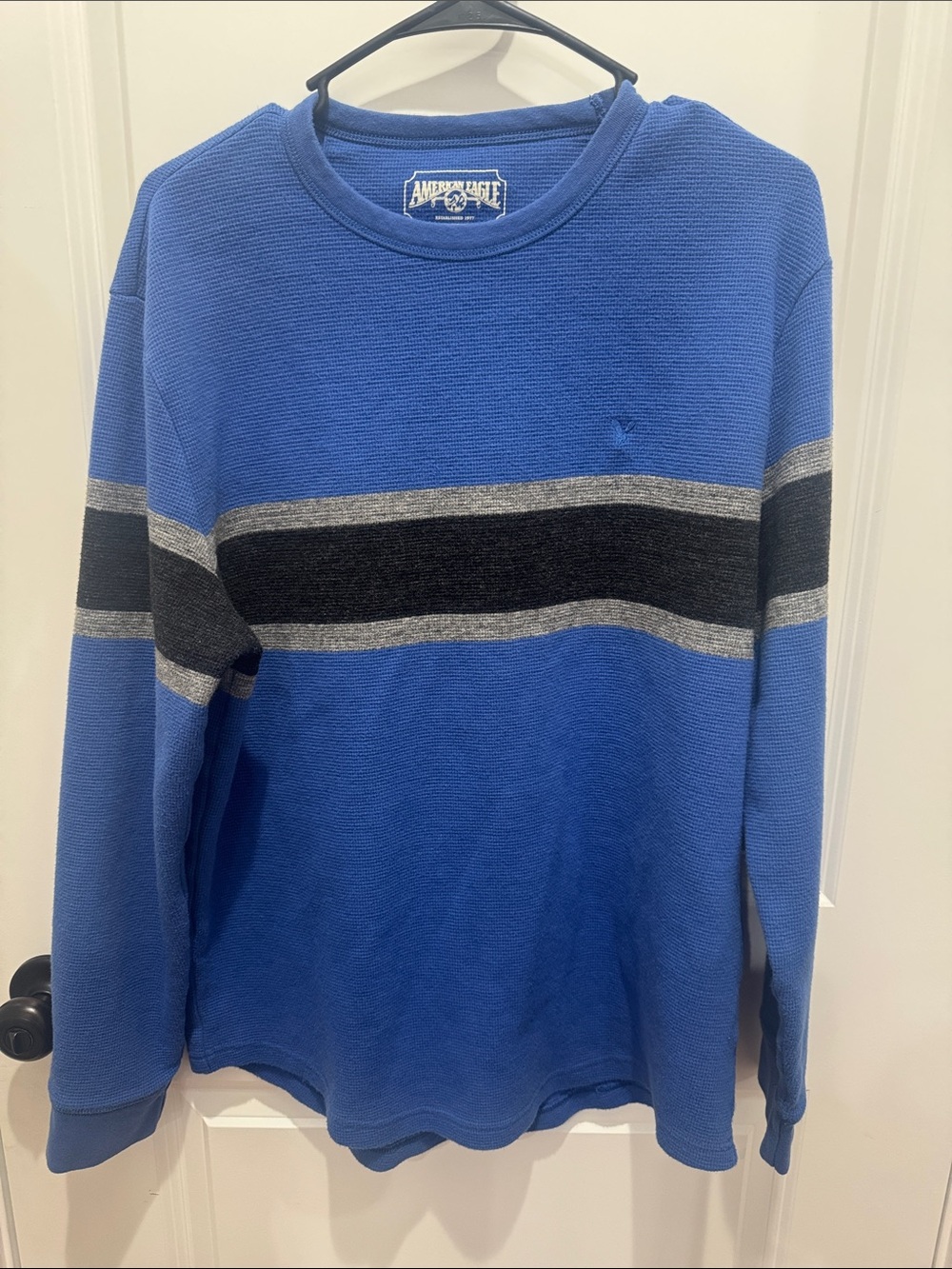 American Eagle Outfitters Blue Waffle-Knit Crewneck